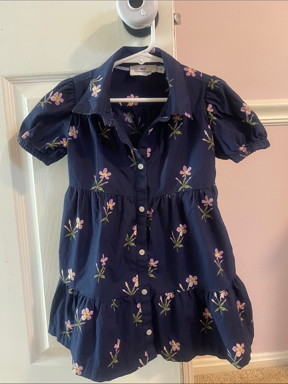 Vineyard Vines Navy Floral Button-Down Tiered Dress